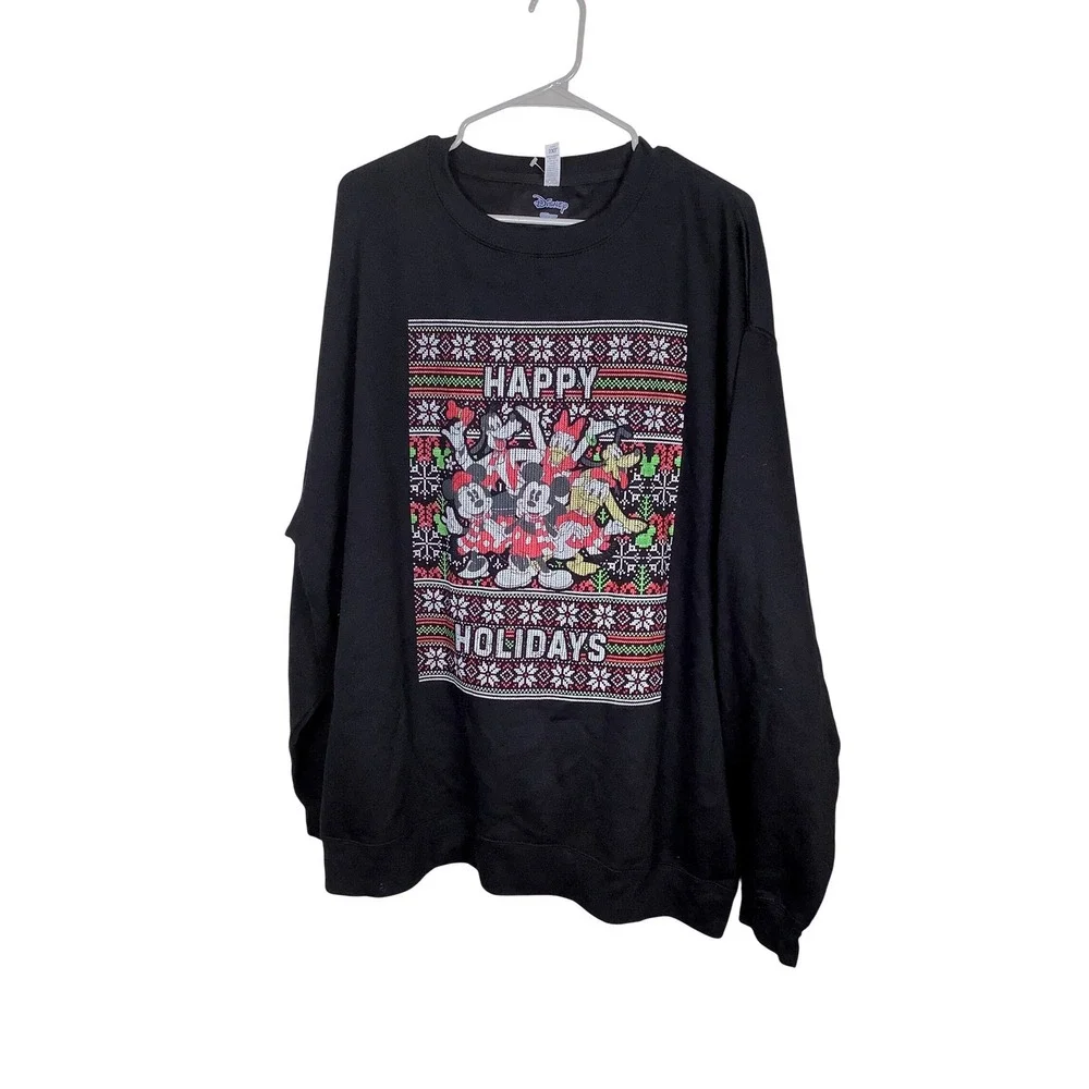 Disney Mickey Mouse‎ Friends Happy Holidays Black Sweatshirt Mens 3XL